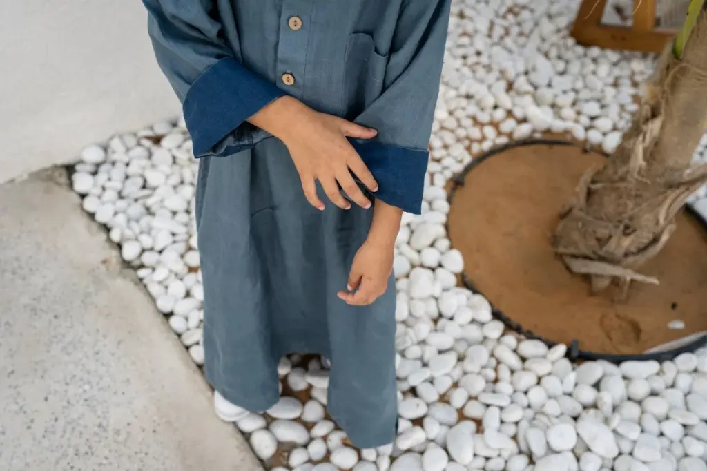 Premium Linen Boys Thobe Sea Blue3.webp