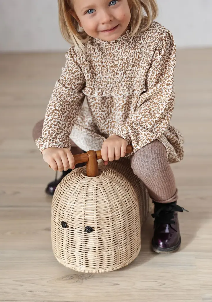 Ooh Noo - Kids Rattan Ride-On Scooter - Brown (2).webp