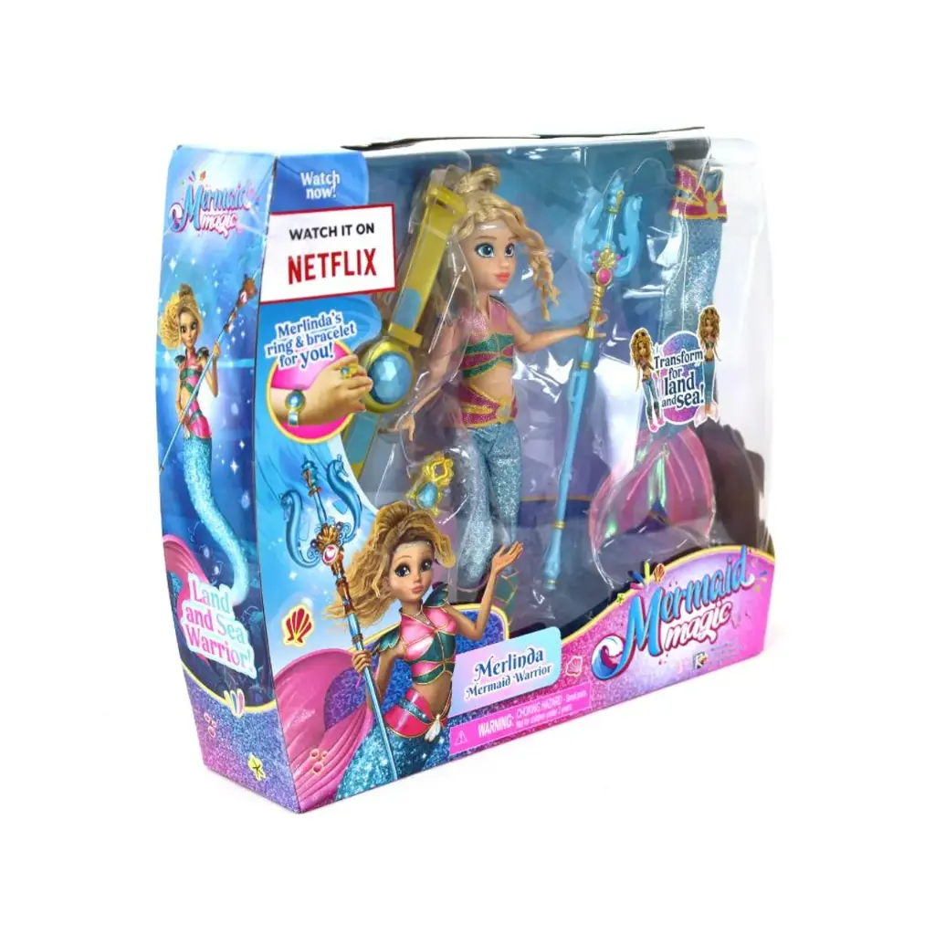 Mermaid Magic - Merlinda Warrior Doll 9-inches, Land And Sea Transformation 2-in-1 With Accessories (1).webp