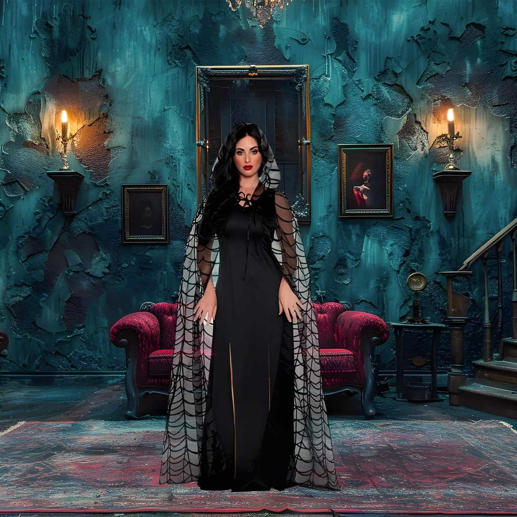Black Spiderweb Hooded Cape - Adult (1)