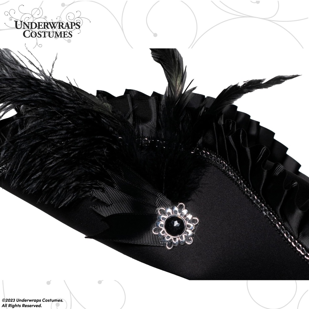 Black Tricorn Hat with Pleated Trim (1)