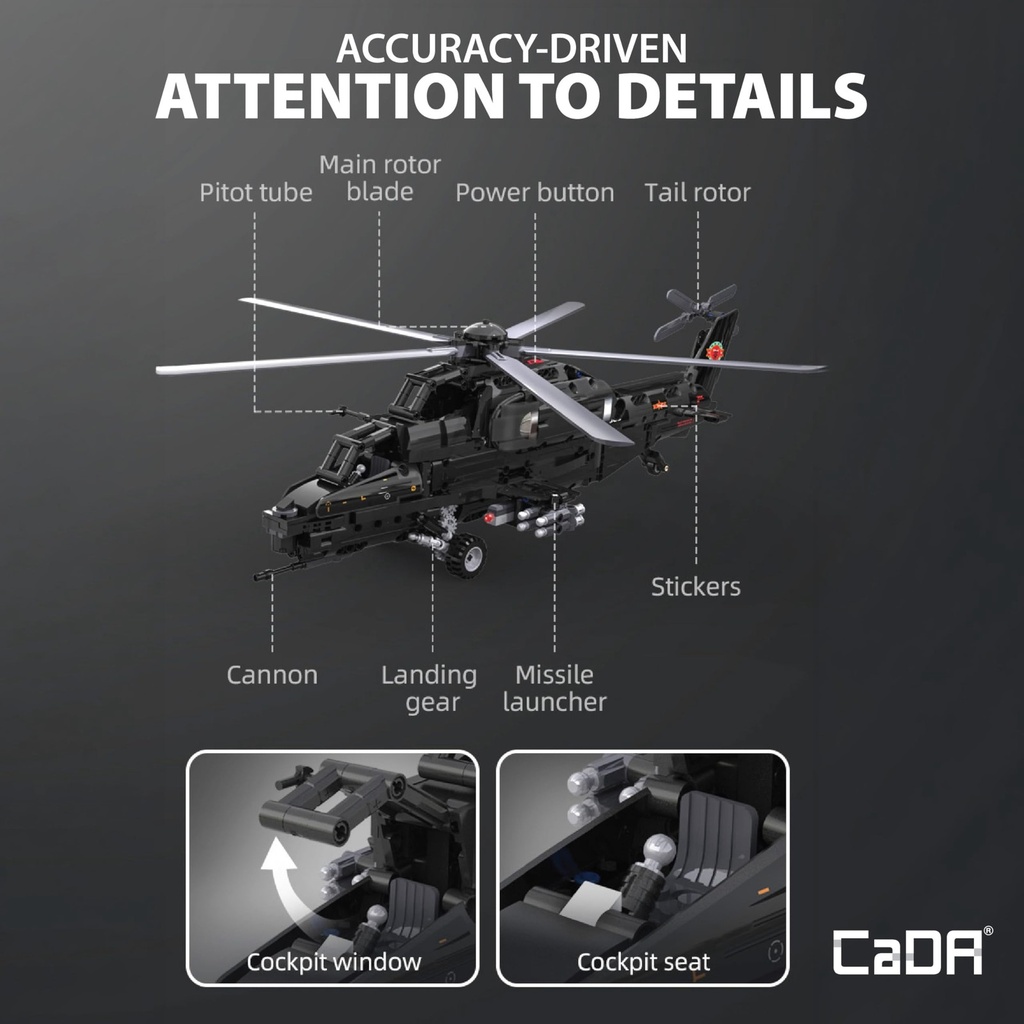 CaDA Z-10 Remote Control Helicopter Building Kit, 989 Pieces (3)