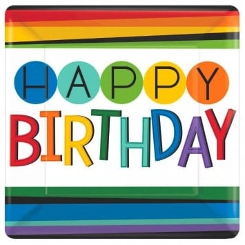 10" plate square - Rainbow Birthday