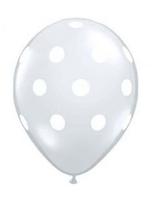 11 Inch Qualatex Printed Latex Balloons Big Polka Dots 50 ct-Clear-White