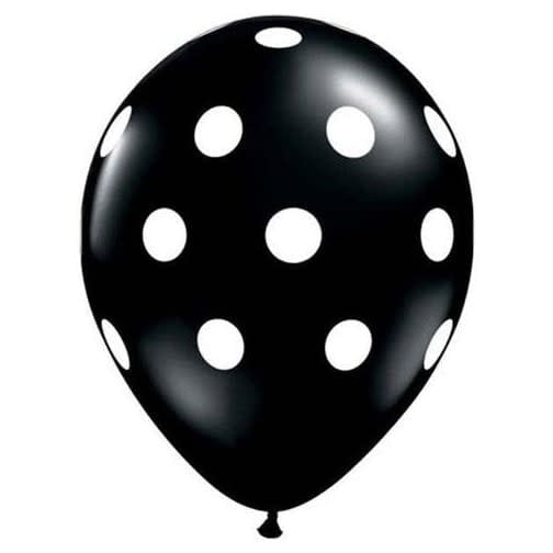 11" Qltx  Printed Latex Big Polka Dots 50ct - Black-White