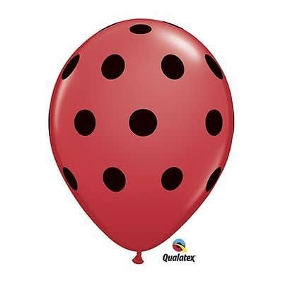 11" Qltx  Printed Latex Big Polka Dots 50ct - Red-Black
