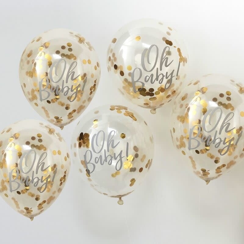 12 Inch Confetti Balloon - Oh Baby Gold 5/Pk Baby Girl