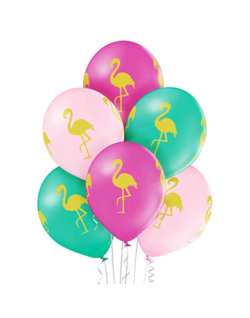 12 Inch Printed Latex Balloons 6/pk-Flamingo Hawaiian/Tropical