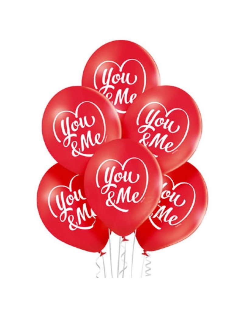 12 Inch Printed Latex Balloons 6/pk-You & Me White on Red