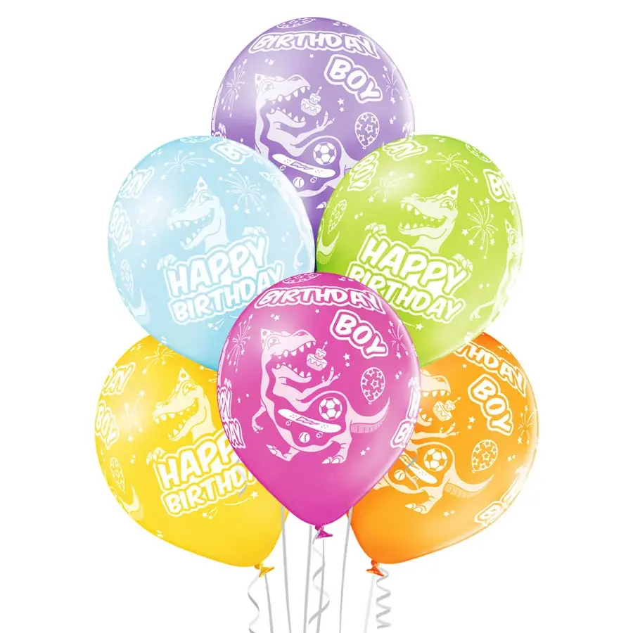 12 inch Birthday Boy balloon 6 pcs Dinosaurs & Dragons