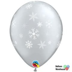 16 Inch Qualatex Printed Latex Balloons Snowflakes & Sparkles Fp Pk/50-Silver