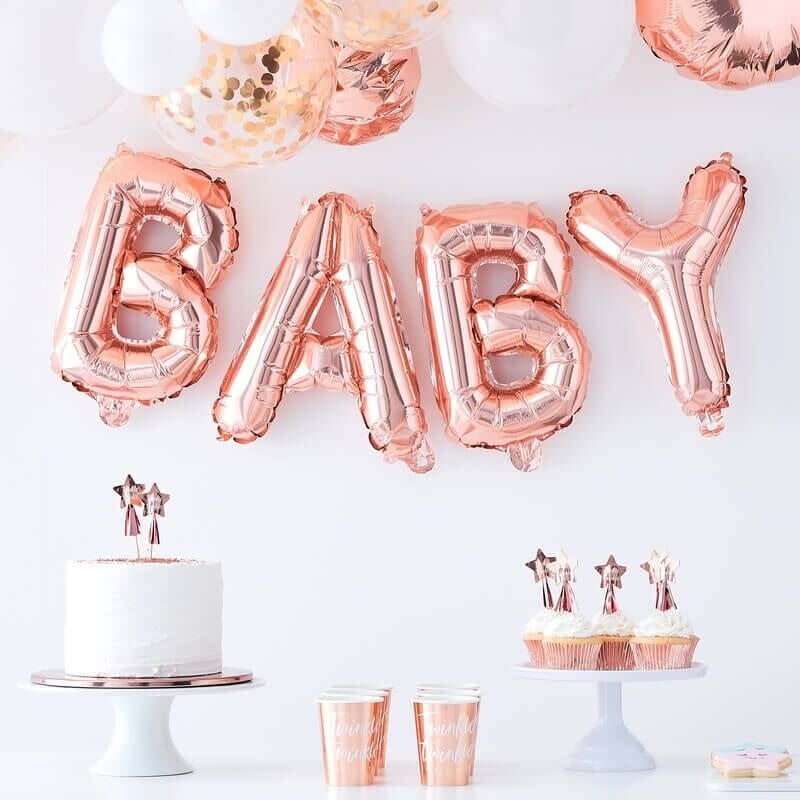 شريط بالونات زينة (بانتينج) "Baby Shower" لون روز غولد - 16 إنش
