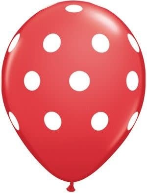 16" Qltx Printed Latex Big Polka Dots 25ct - Red Valentine