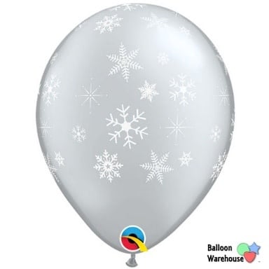 16" Qltx Printed Latex Snowflakes & Sparkles Fp Pk/5 - Silver