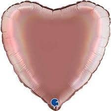 18 Inch Balloon Heart Rainbow Holographic Chrome-Rose Valentine