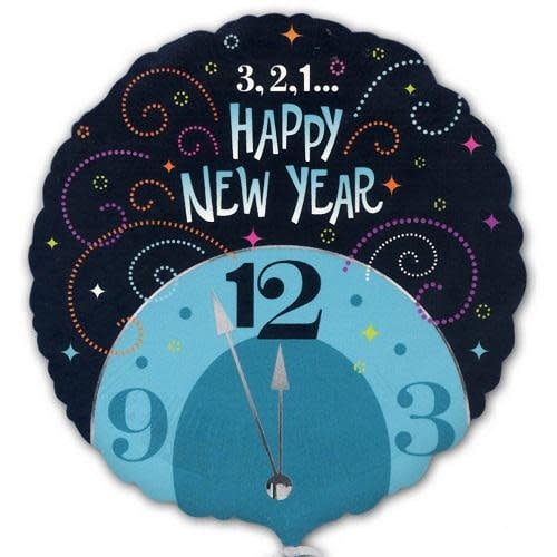 18 Inch Foil Balloon- 3,2,1 New Year Midnight Clock New Year