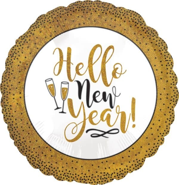 18 Inch Foil Balloon-New Year Glitter Gold Holographic New Year