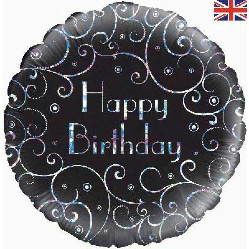 18 Inch Mylar Balloon-Happy Birthday Dots Black Swirl