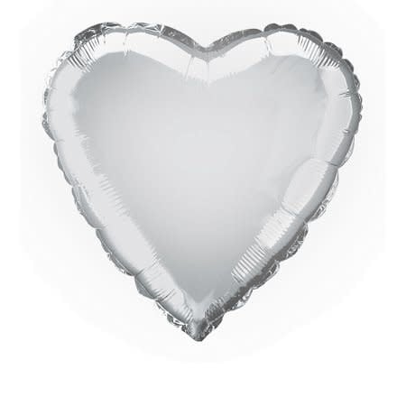 18 Mylar Balloon-Heart Metallic Silver Valentine