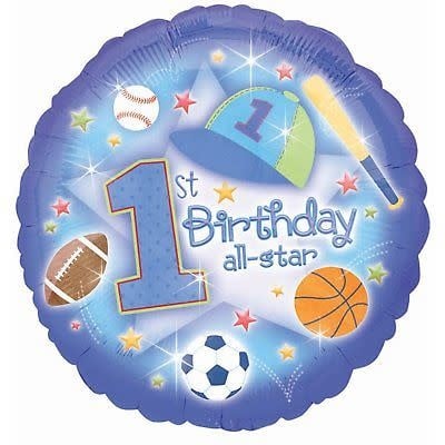 18 Inch 1st Birthday Foil Balloon-All Star Blue