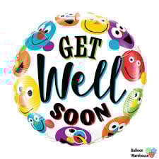 18" Mylar Balloon- Get Well Soon Smileys