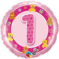 18" Mylar Balloon-Age 1 Pink Teddies