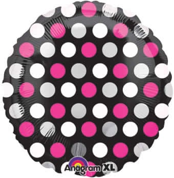 18" Polka Dots on Black-Pink,white&Silver