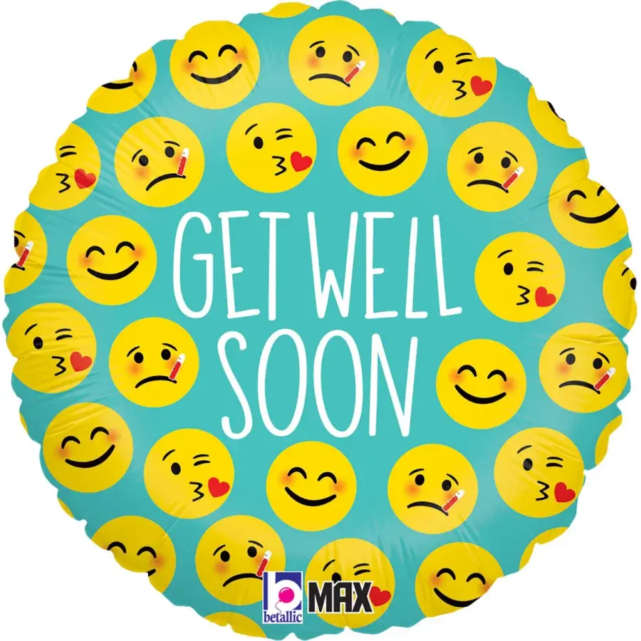 18" Round Foil Emoji Get Well