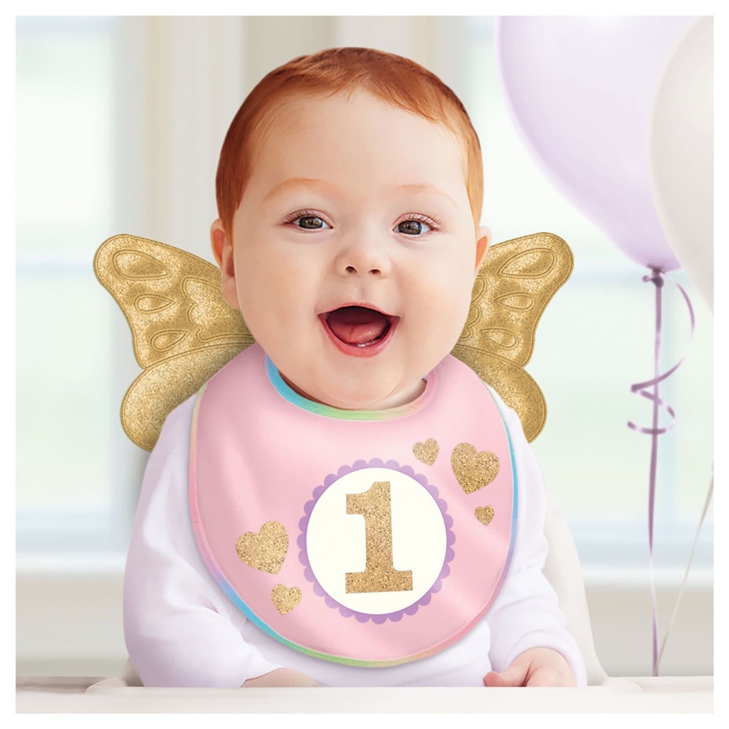 1st Birthday Girl Bib w/ Wings Wearables