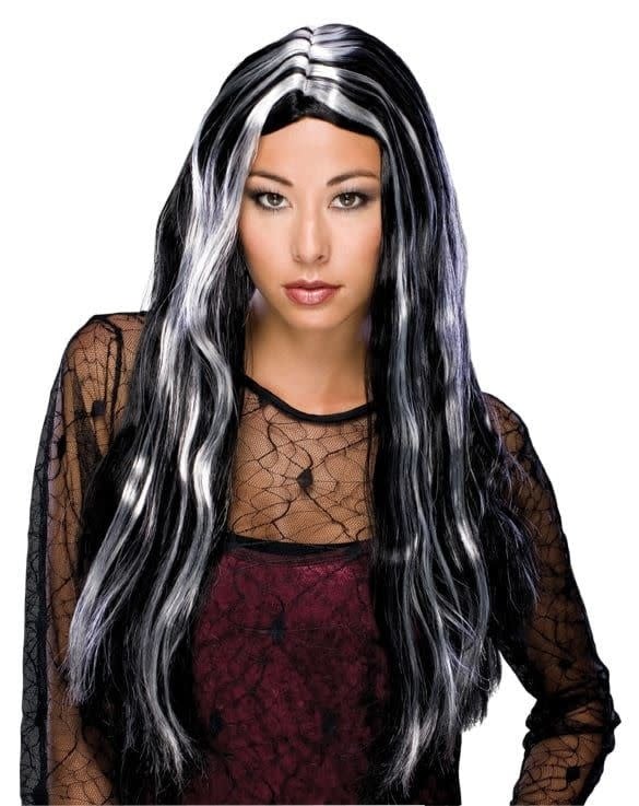 24 Inch Witch Wig-Black/Grey Streak