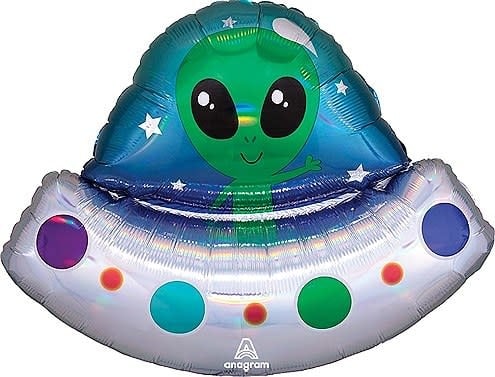 28 Inch Mylar Balloon Alien Space Ship Iridiscent