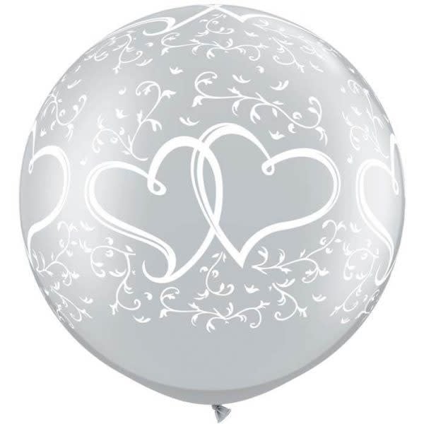 3 ft (36 Inch) Qualatex Printed Round Latex Balloon 1/pk-Entwined Hearts