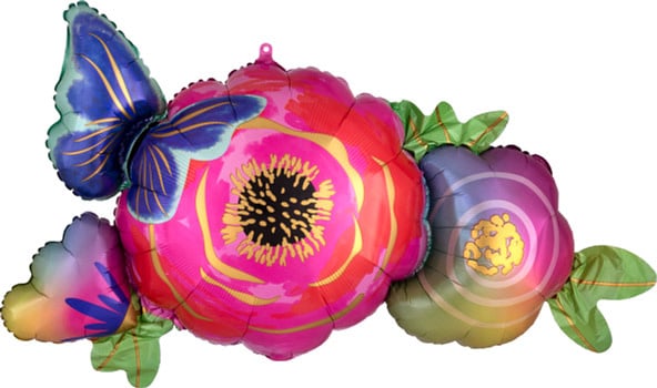 37 Inch Mylar Balloon Shape-Satin Infused Flowers & Butterfly
