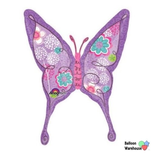 37 Inch Mylar Balloon-Purple Floral Butterfly