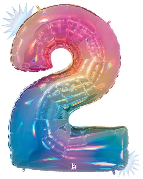 40 Inch Mylar Balloon Number 2 Opal Rainbow