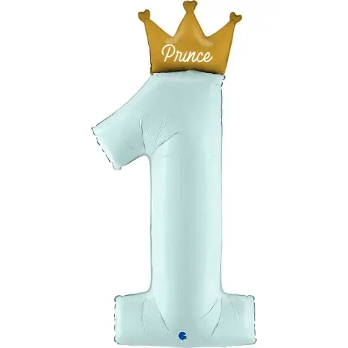 40 Inch Number 1 Balloon-Prince W/Crown Blue