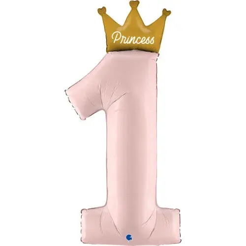 40 Inch Number 1 Balloon-Princess W/Crown Pink