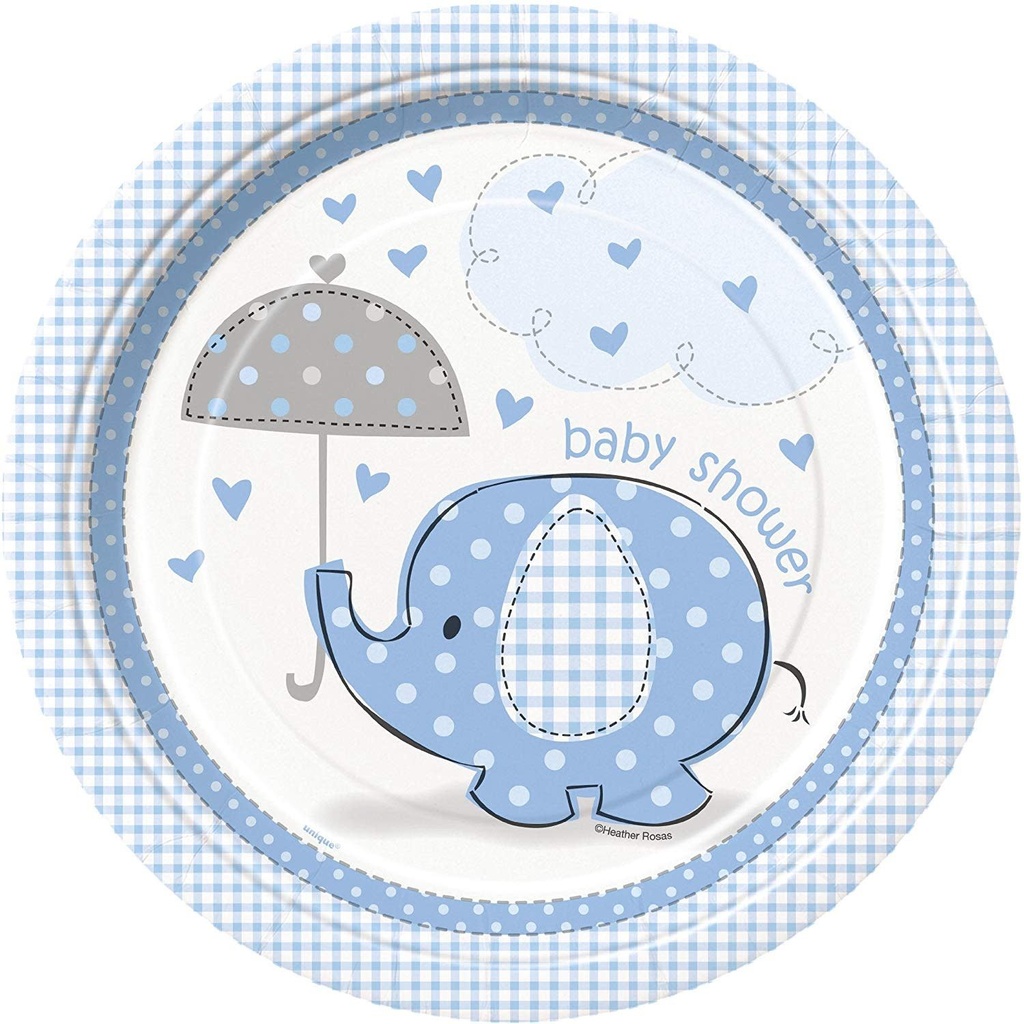 9 Inch Plates-Umbrellaphants Blue 8/pk