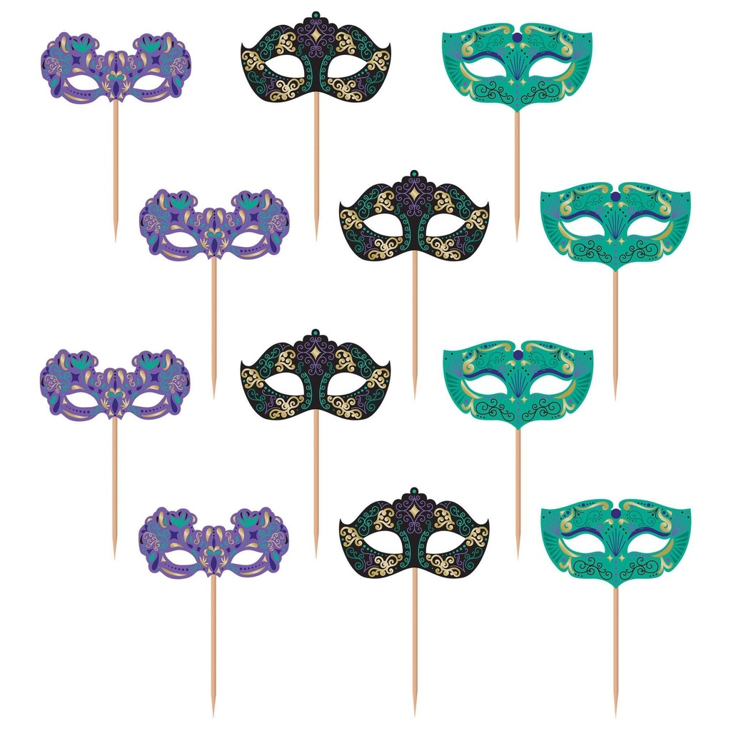 A Night In Disguise Wood  w/ Foil Hot-Stamped Paper Toppers Food Picks & Straws