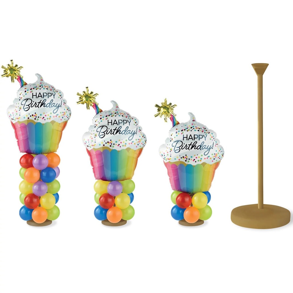 Mini Balloon Column Kit - Birthday Cupcake Design