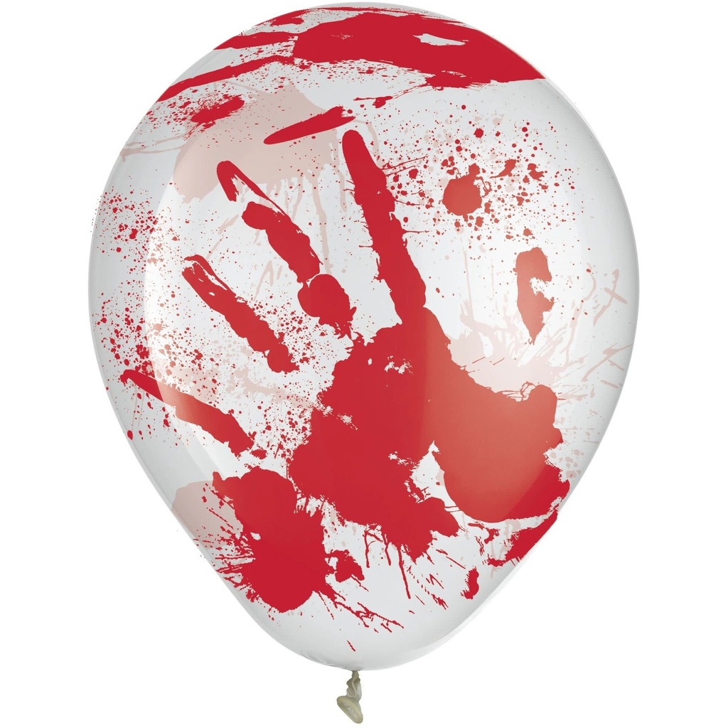 Asylum Printed Latex Balloons - Clear w/Red Blood Splatter Halloween