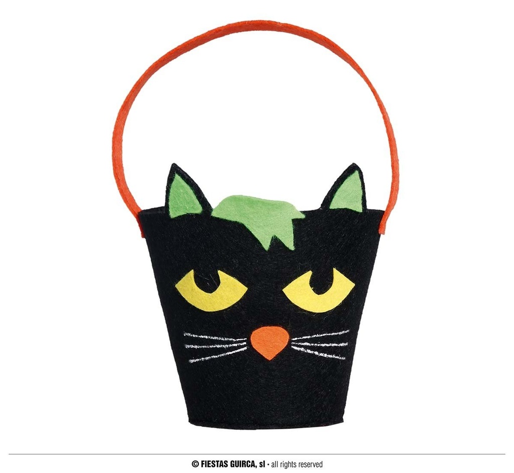 BLACK FELT BUCKET WITH CAT 20 CM Halloween
