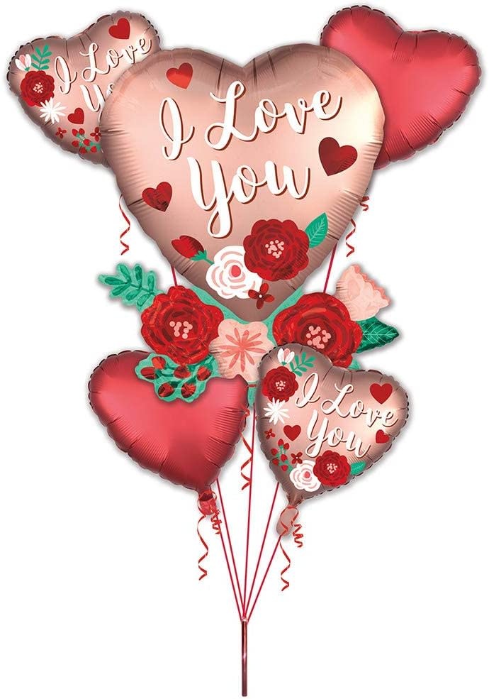 Balloon Bouquet - Heart With Flowers Satin Valentine