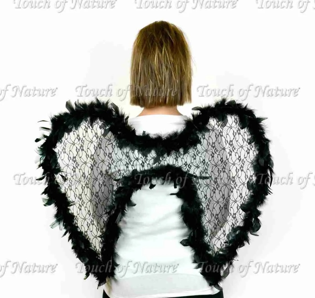 Black Lace Feather Wing 21 x 23" w/Elastic Straps, 1pc