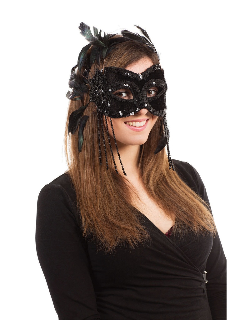 Black Velvet Mask and Feather Headband Set