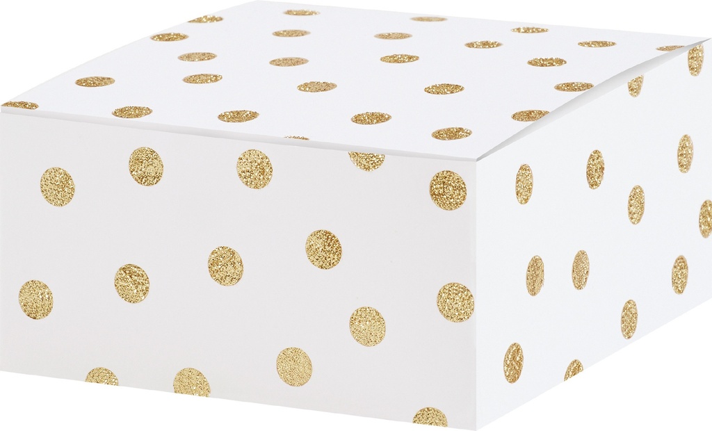 Box - 4 x 4 x 2 White & Gold Polka Dot