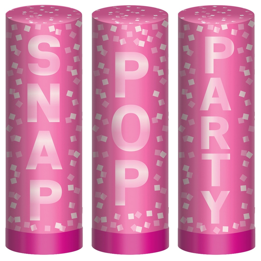 Bright Pink  Poppers, 4"Confetti Popper Streamer