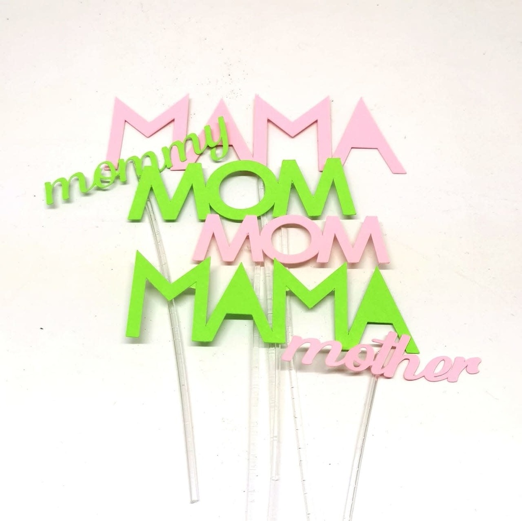 Cake Topper 6/pk-Mom Lime Green & Light Pink
