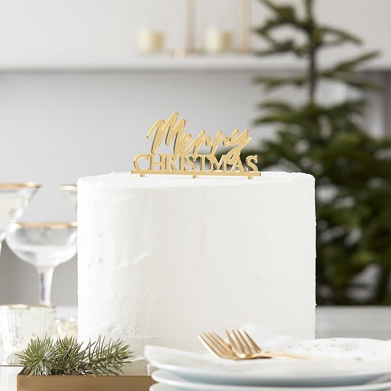 Cake Topper Merry Christmas - Gold (13 X 11) Cm