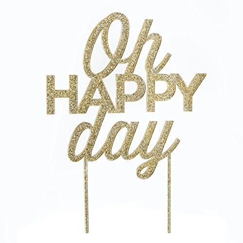 Cake Topper-Oh Happy Day Gold Glitter